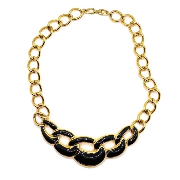 Napier Vintage Necklace Gold Tone Black Enamel - Picture 1 of 8